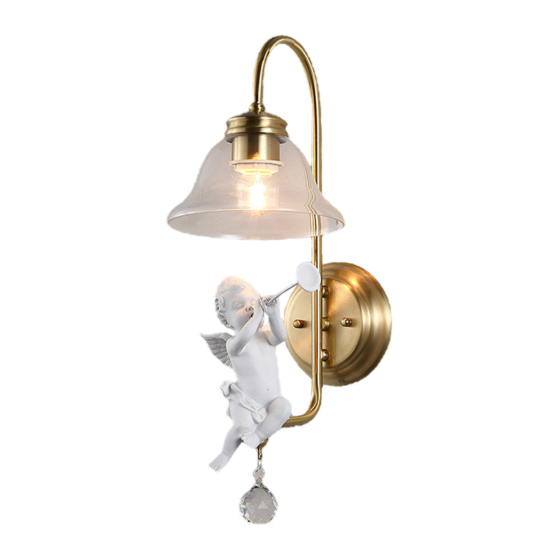 Bell Clear Glass Sconce Light Fixture Modern 1 Light Indoor Wall Mounted Lamp in Gold with Resin Angle Deco