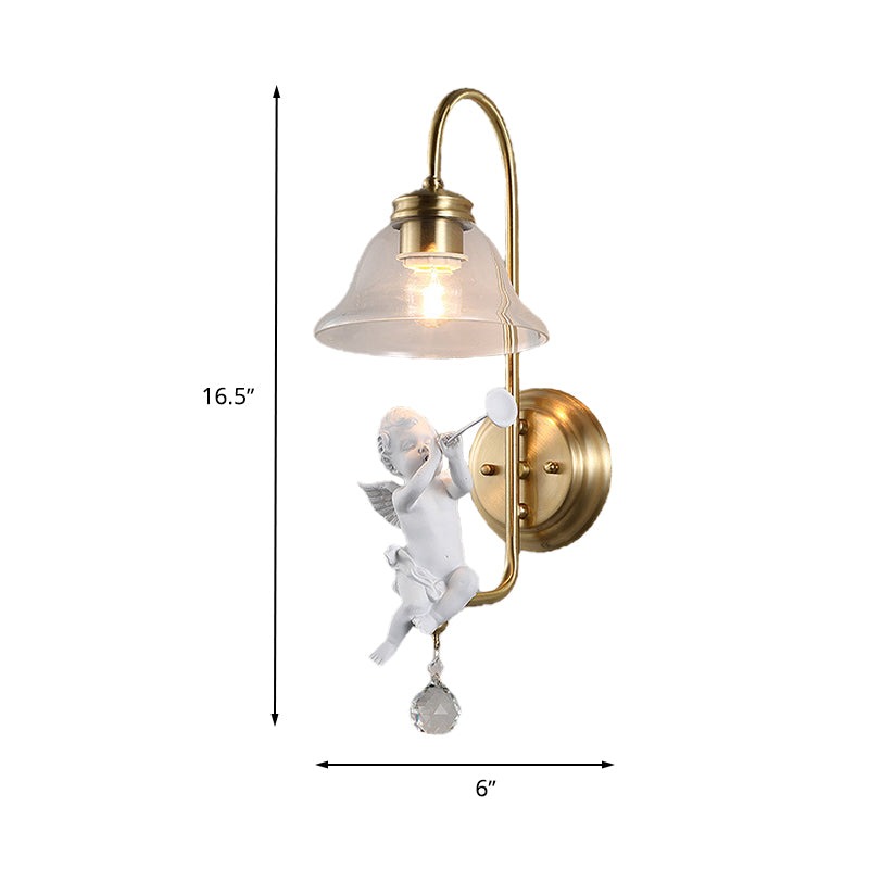 Bell Clear Glass Sconce Light Fixture Modern 1 Light Indoor Wall Mounted Lamp in Gold with Resin Angle Deco