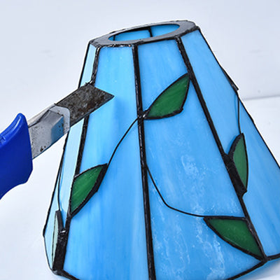 Geometric Ceiling Light Fixture with Pattern Tiffany Stained Glass 3 Lights Flushmount Ceiling Light in Bronze