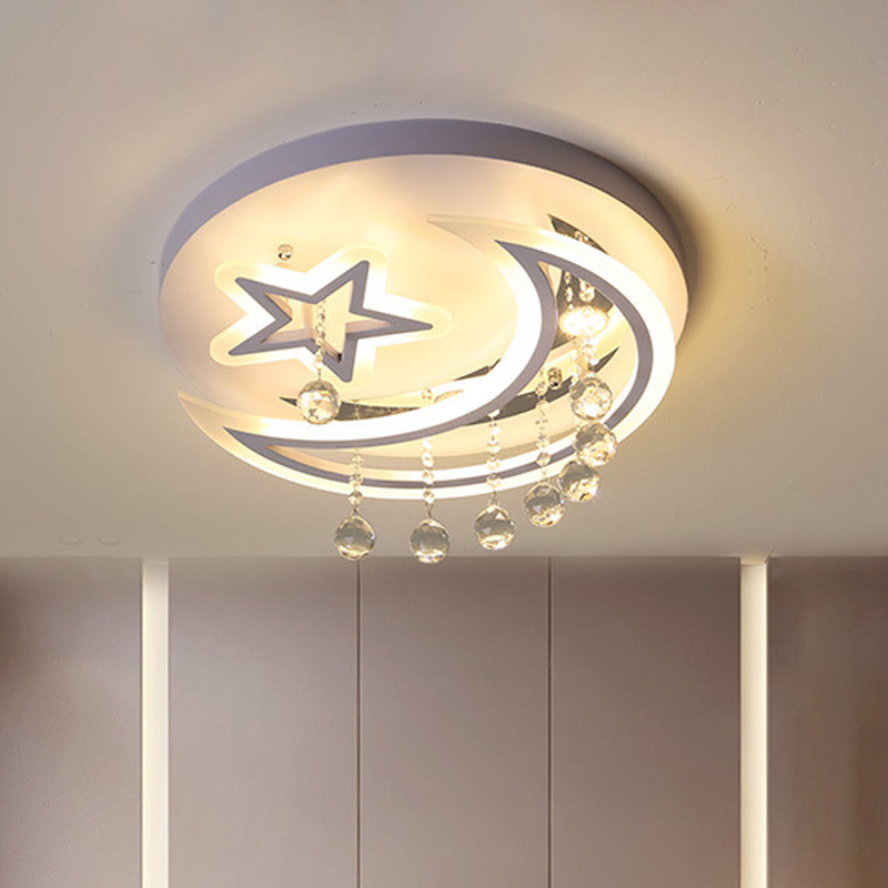 Star Moon Acrylic Flush Mount Modern White LED 16"/19.5" W Bedroom Ceiling Mounted Fixture in Warm/White Light