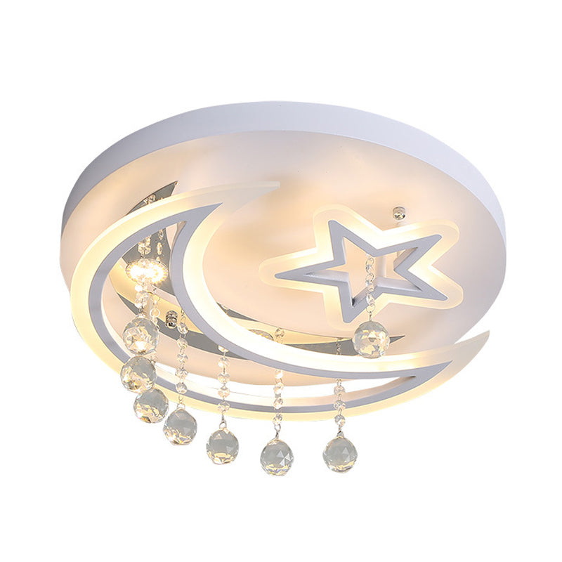 Star Moon Acrylic Flush Mount Modern White LED 16"/19.5" W Bedroom Ceiling Mounted Fixture in Warm/White Light
