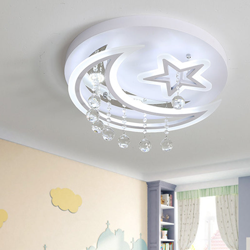 Star Moon Acrylic Flush Mount Modern White LED 16"/19.5" W Bedroom Ceiling Mounted Fixture in Warm/White Light