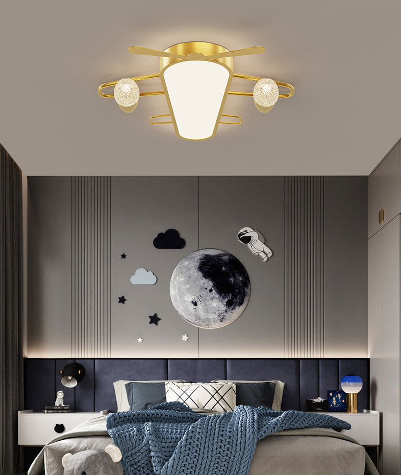 Modern Minimalist Aircraft Ceiling Flush Mount Light Gold Metal Living Room Flush Mount Lighting