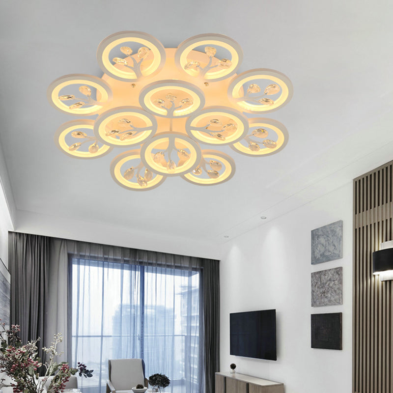 Sputnik Living Room Flush Mount Lamp Simple Acrylic 5/12/15 Lights White Flush Light Fixture in Warm/White/3 Color Light