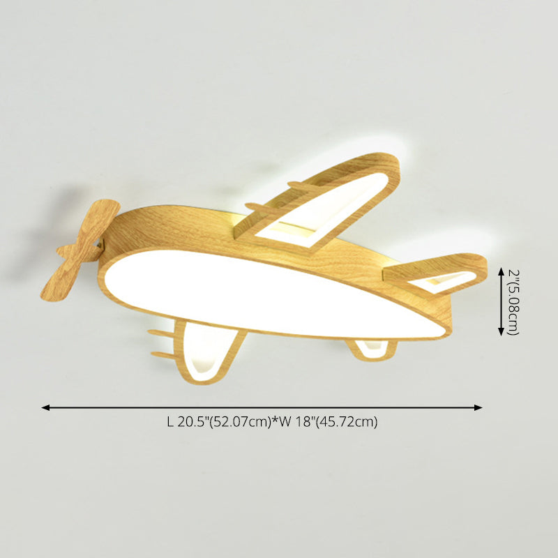 Wooden Airplane Shaped Ceiling Mount Light Cartoon LED Flush Light for Childrens Bedroom