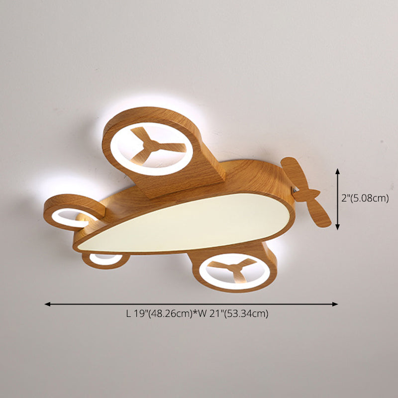 Wooden Airplane Shaped Ceiling Mount Light Cartoon LED Flush Light for Childrens Bedroom