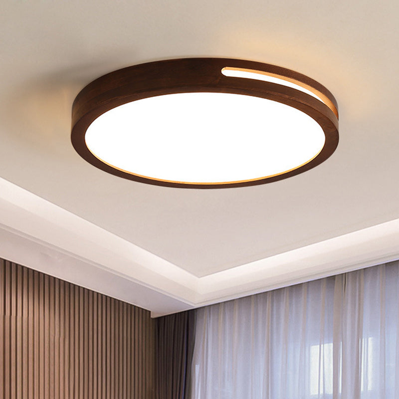 Dark Brown Geometric Flush Light Minimalist LED Wooden Ceiling Mounted Light for Bedroom