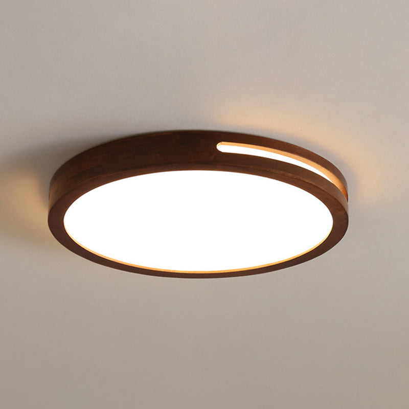 Dark Brown Geometric Flush Light Minimalist LED Wooden Ceiling Mounted Light for Bedroom