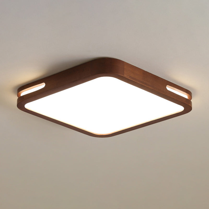 Dark Brown Geometric Flush Light Minimalist LED Wooden Ceiling Mounted Light for Bedroom
