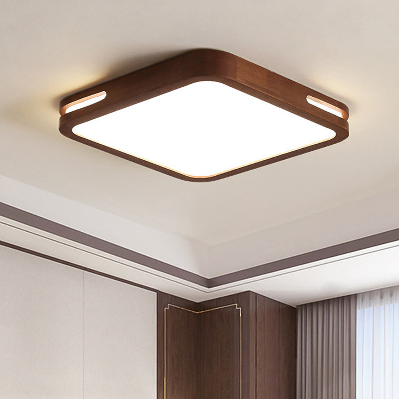 Dark Brown Geometric Flush Light Minimalist LED Wooden Ceiling Mounted Light for Bedroom