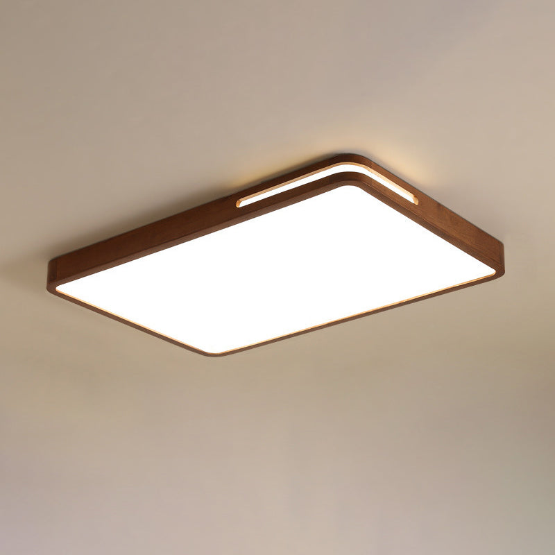 Dark Brown Geometric Flush Light Minimalist LED Wooden Ceiling Mounted Light for Bedroom