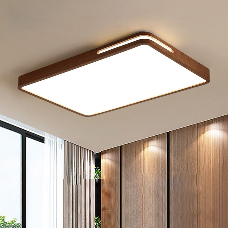 Dark Brown Geometric Flush Light Minimalist LED Wooden Ceiling Mounted Light for Bedroom