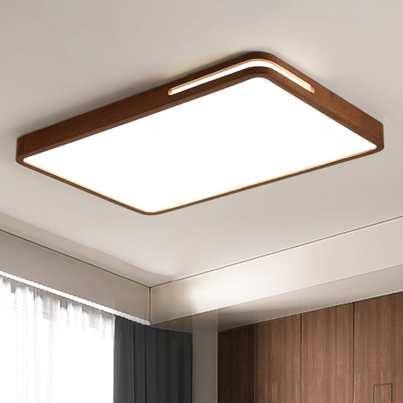 Dark Brown Geometric Flush Light Minimalist LED Wooden Ceiling Mounted Light for Bedroom