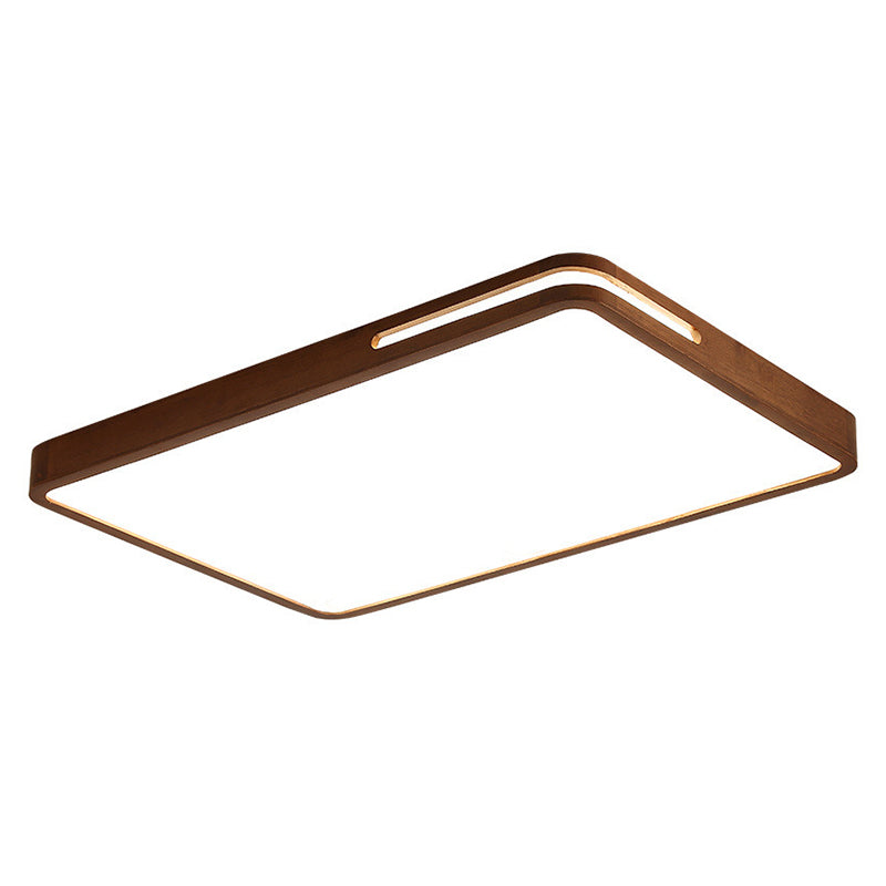 Dark Brown Geometric Flush Light Minimalist LED Wooden Ceiling Mounted Light for Bedroom