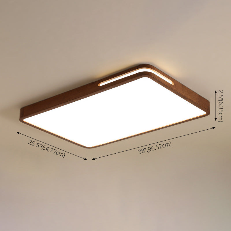Dark Brown Geometric Flush Light Minimalist LED Wooden Ceiling Mounted Light for Bedroom
