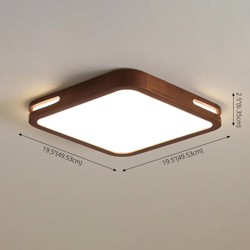 Dark Brown Geometric Flush Light Minimalist LED Wooden Ceiling Mounted Light for Bedroom