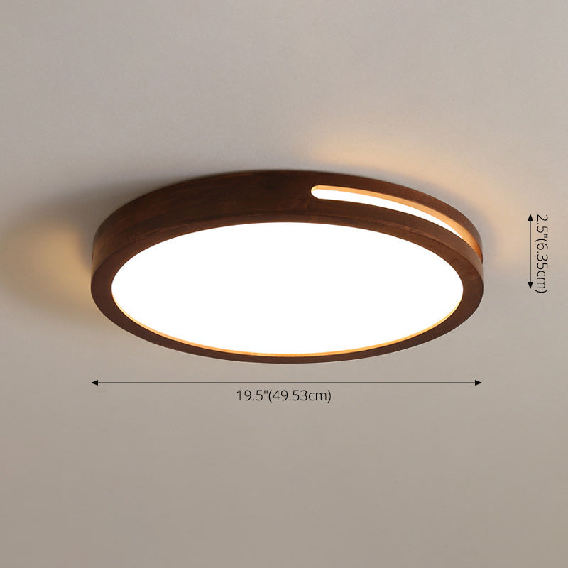 Dark Brown Geometric Flush Light Minimalist LED Wooden Ceiling Mounted Light for Bedroom