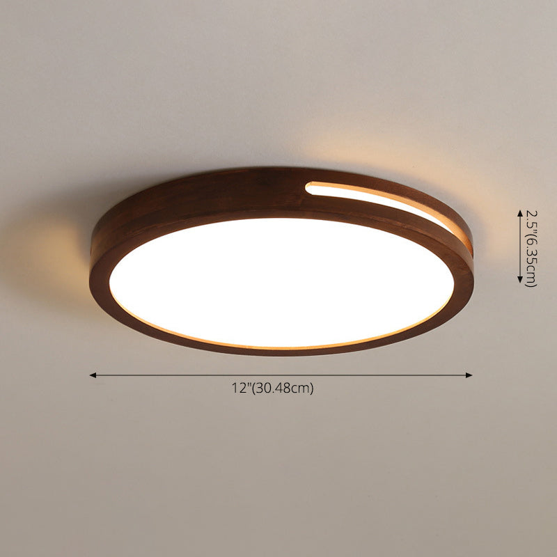 Dark Brown Geometric Flush Light Minimalist LED Wooden Ceiling Mounted Light for Bedroom
