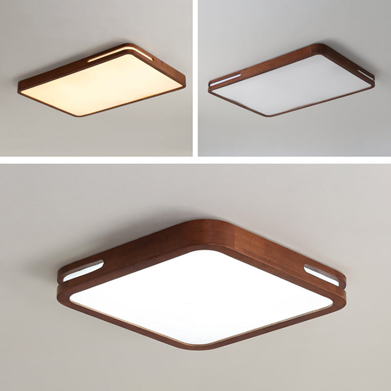 Dark Brown Geometric Flush Light Minimalist LED Wooden Ceiling Mounted Light for Bedroom
