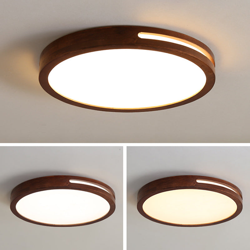Dark Brown Geometric Flush Light Minimalist LED Wooden Ceiling Mounted Light for Bedroom