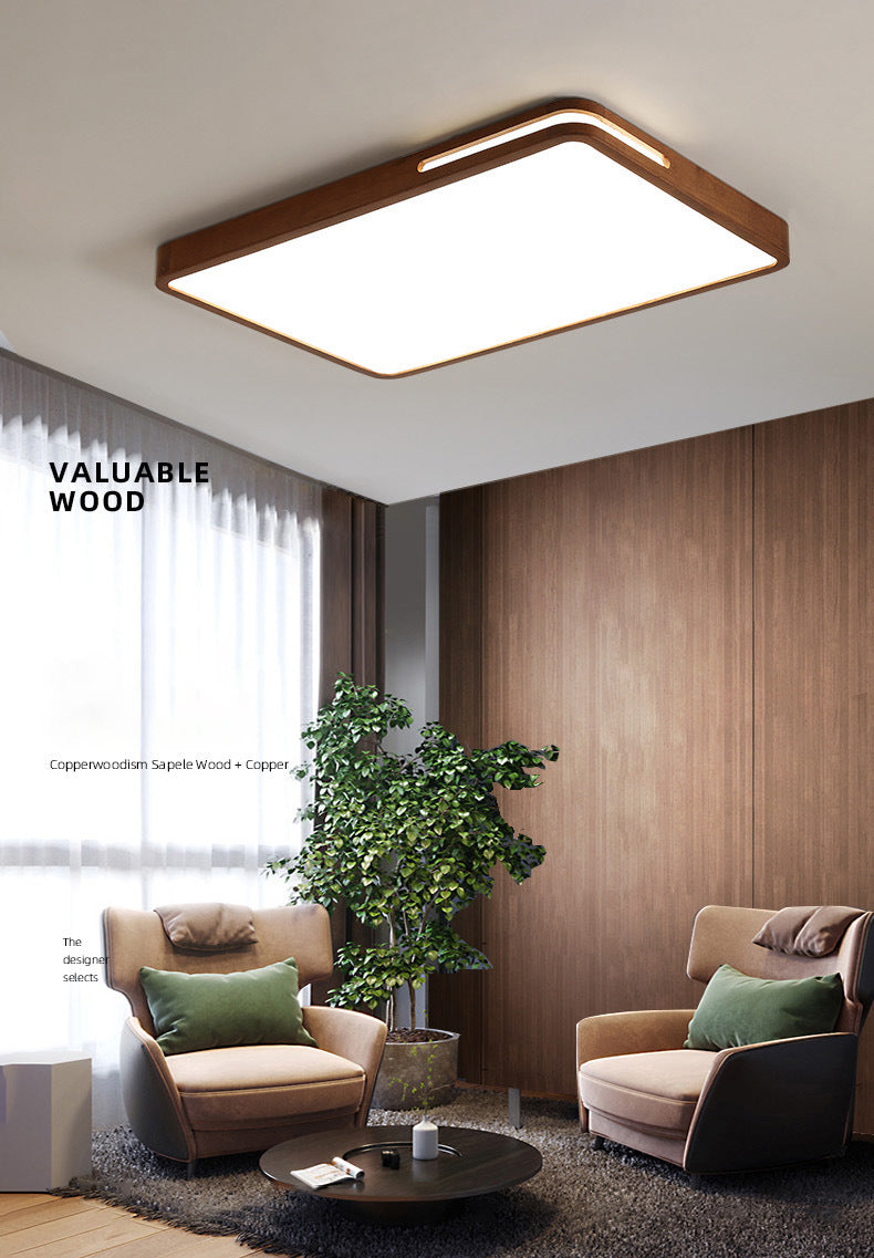 Dark Brown Geometric Flush Light Minimalist LED Wooden Ceiling Mounted Light for Bedroom
