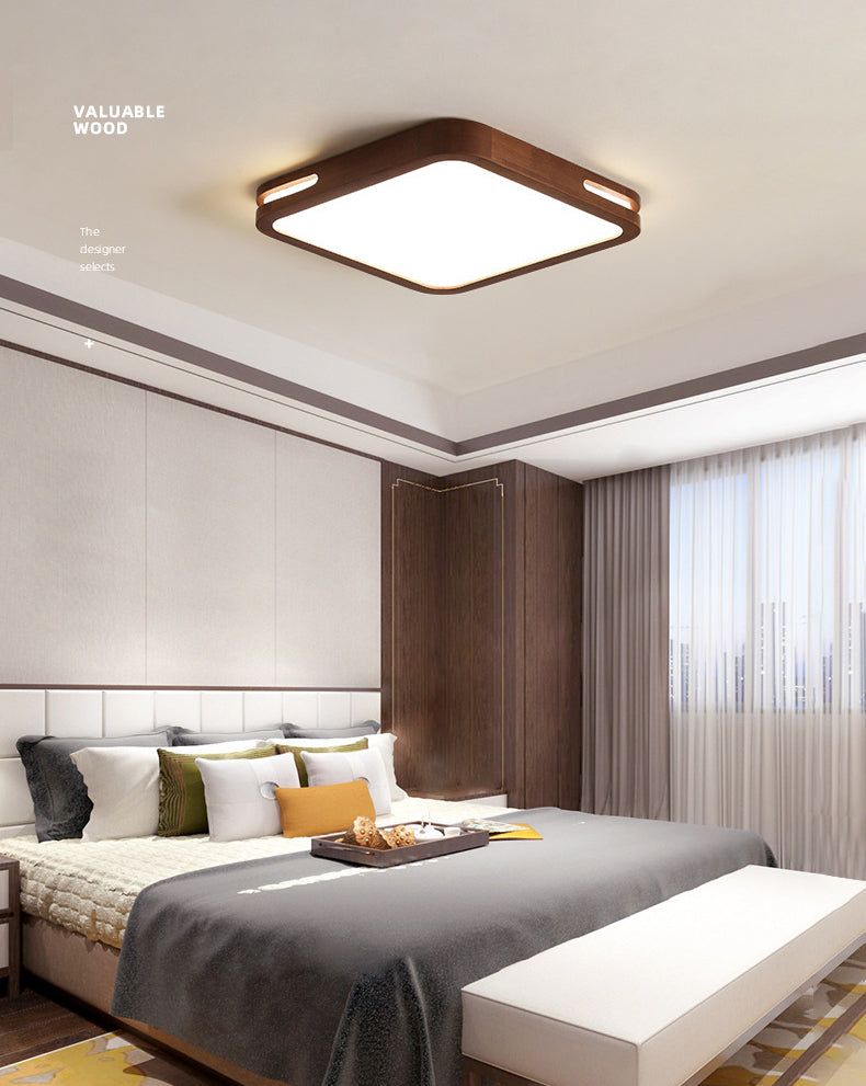 Dark Brown Geometric Flush Light Minimalist LED Wooden Ceiling Mounted Light for Bedroom