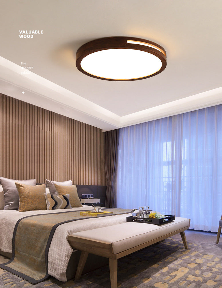 Dark Brown Geometric Flush Light Minimalist LED Wooden Ceiling Mounted Light for Bedroom