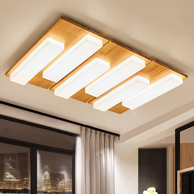 Moderne rechteckige Decke bündig Licht Acryl Schlafzimmer Flush Mount LED Licht in Holz