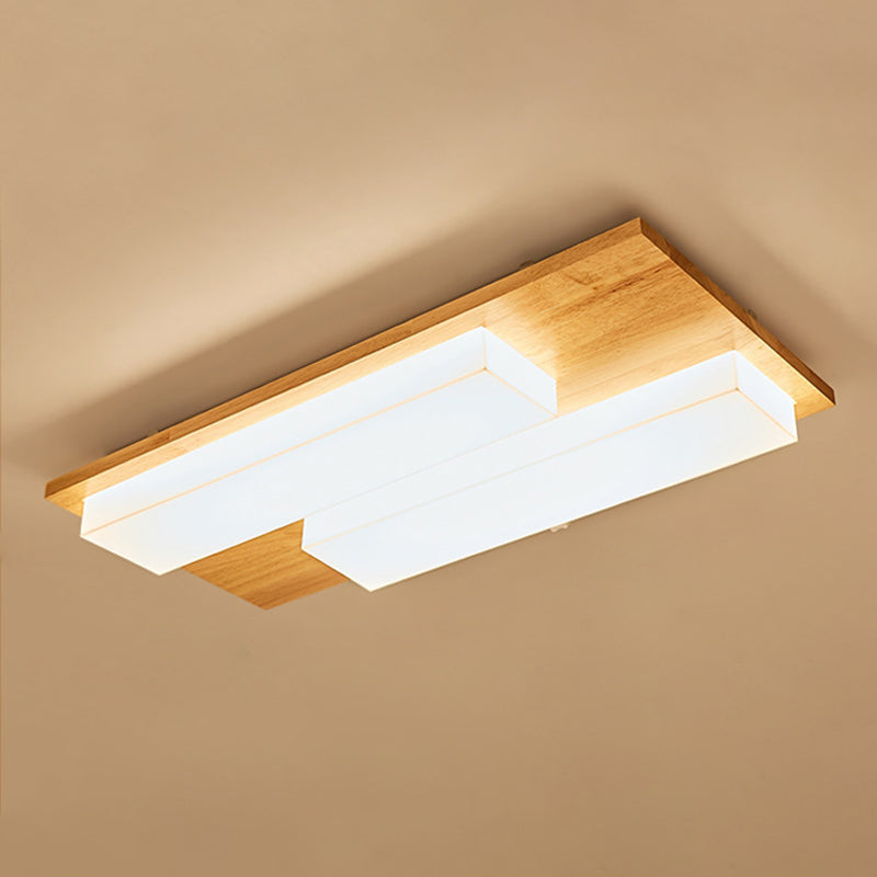 Moderne rechteckige Decke bündig Licht Acryl Schlafzimmer Flush Mount LED Licht in Holz
