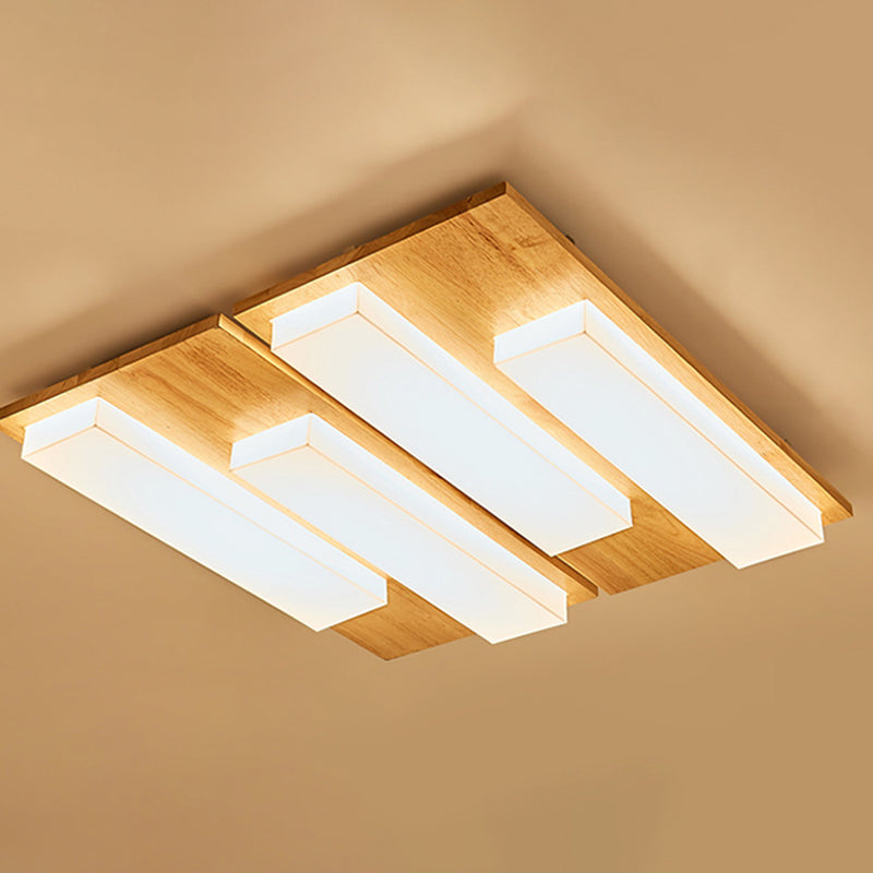 Moderne rechteckige Decke bündig Licht Acryl Schlafzimmer Flush Mount LED Licht in Holz