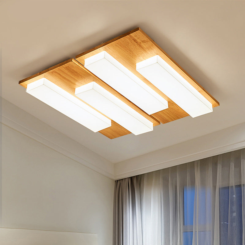 Moderne rechteckige Decke bündig Licht Acryl Schlafzimmer Flush Mount LED Licht in Holz