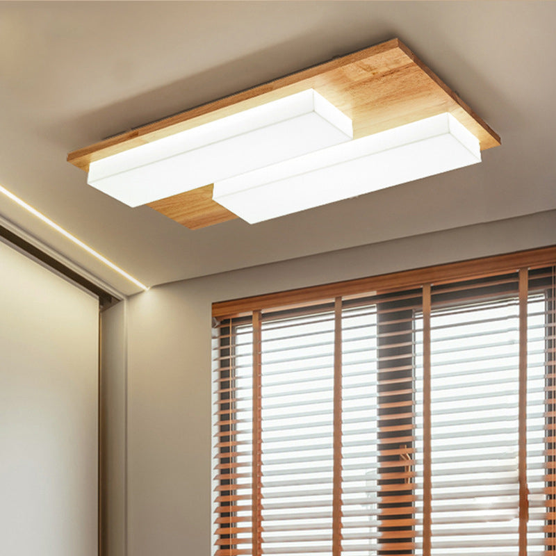 Modern Rectangular Ceiling Flush Light Acrylic Bedroom Flush Mount LED Light in Wood