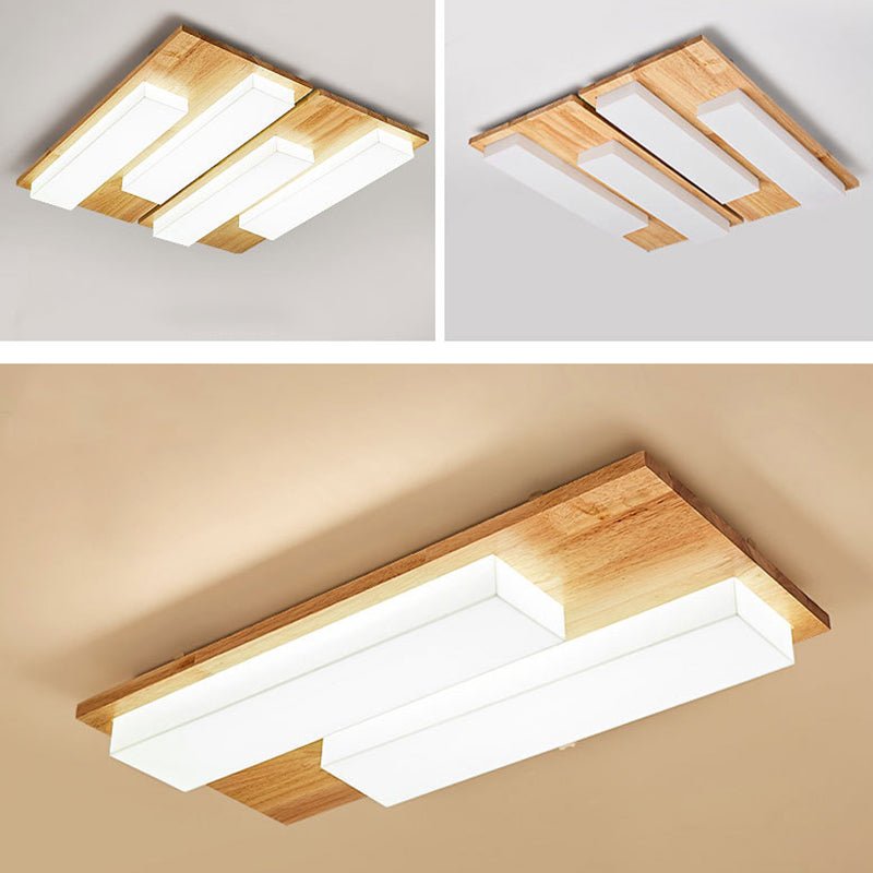 Modern Rectangular Ceiling Flush Light Acrylic Bedroom Flush Mount LED Light in Wood