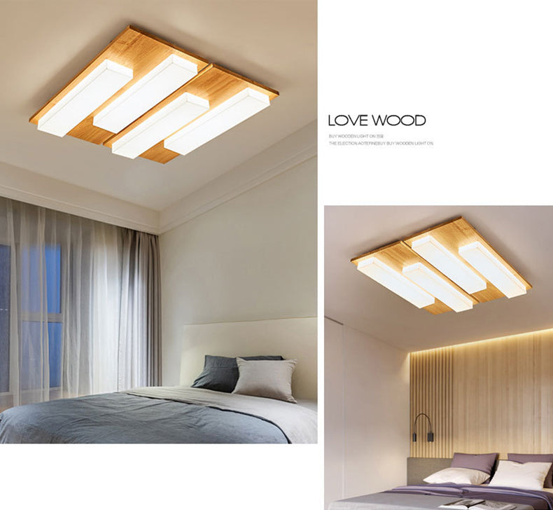 Moderne rechteckige Decke bündig Licht Acryl Schlafzimmer Flush Mount LED Licht in Holz