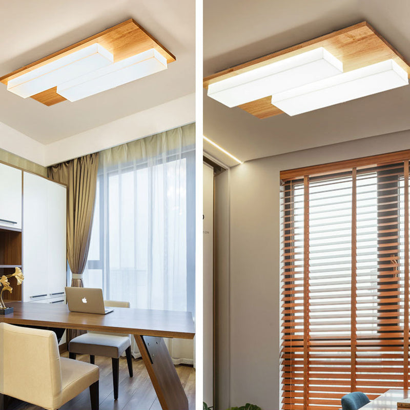 Moderne rechteckige Decke bündig Licht Acryl Schlafzimmer Flush Mount LED Licht in Holz