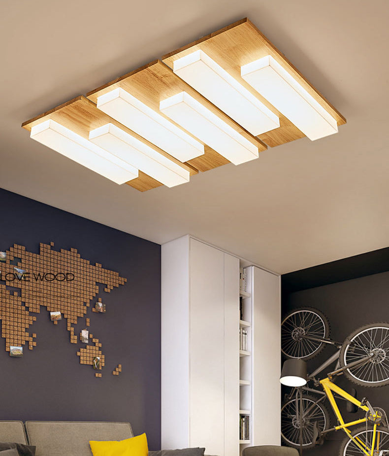 Moderne rechteckige Decke bündig Licht Acryl Schlafzimmer Flush Mount LED Licht in Holz