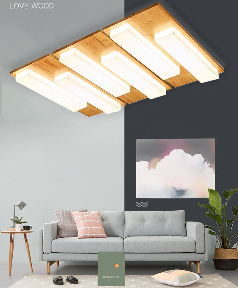 Moderne rechteckige Decke bündig Licht Acryl Schlafzimmer Flush Mount LED Licht in Holz
