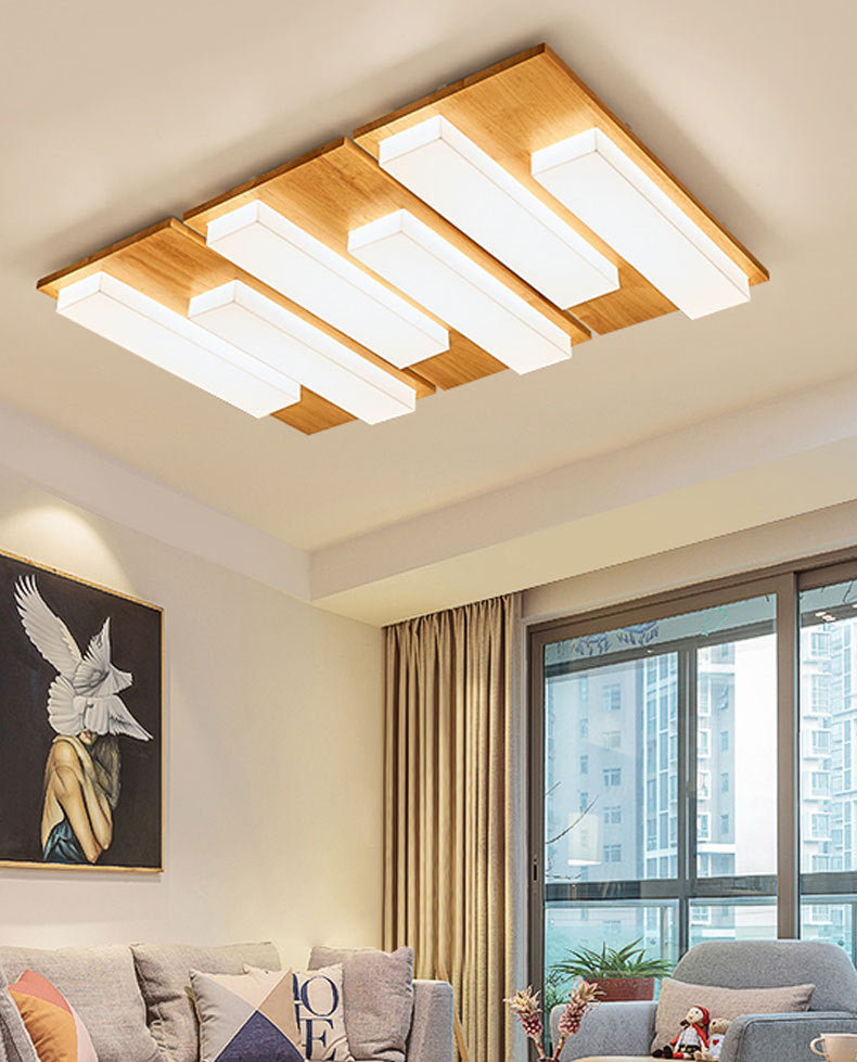 Moderne rechteckige Decke bündig Licht Acryl Schlafzimmer Flush Mount LED Licht in Holz