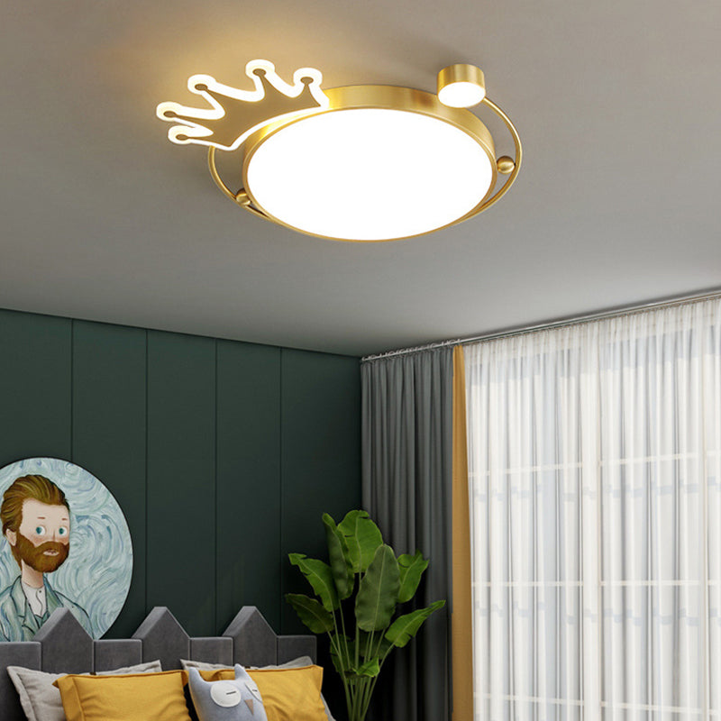 Brass Crown Shaped Flush Light Cartoon Metal LED Ceiling Light for Childrens Room