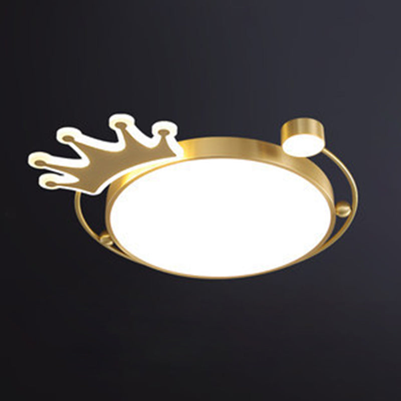 Brass Crown Shaped Flush Light Cartoon Metal LED Ceiling Light for Childrens Room