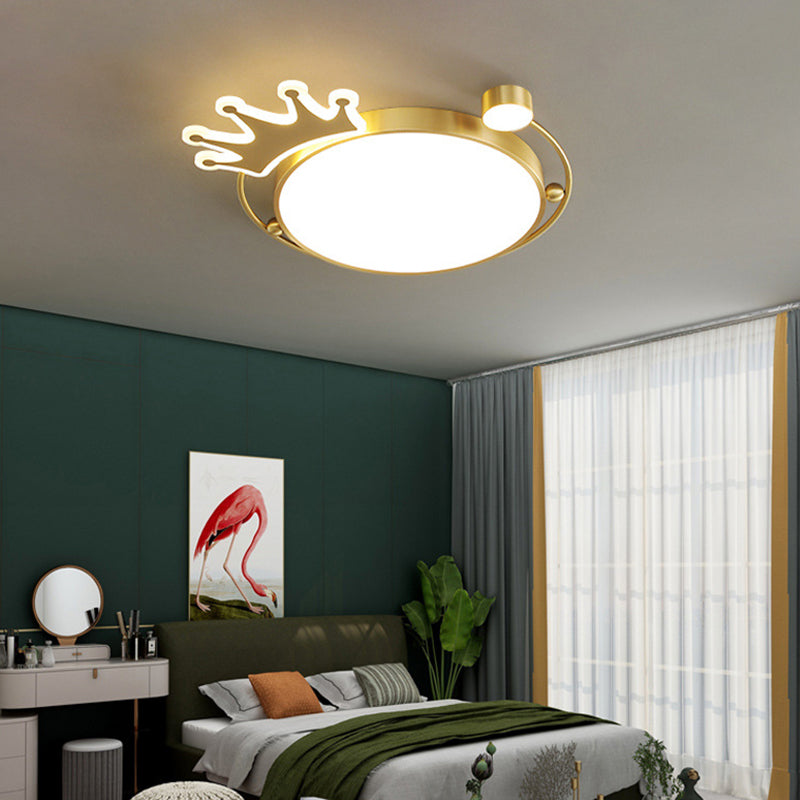 Brass Crown Shaped Flush Light Cartoon Metal LED Ceiling Light for Childrens Room