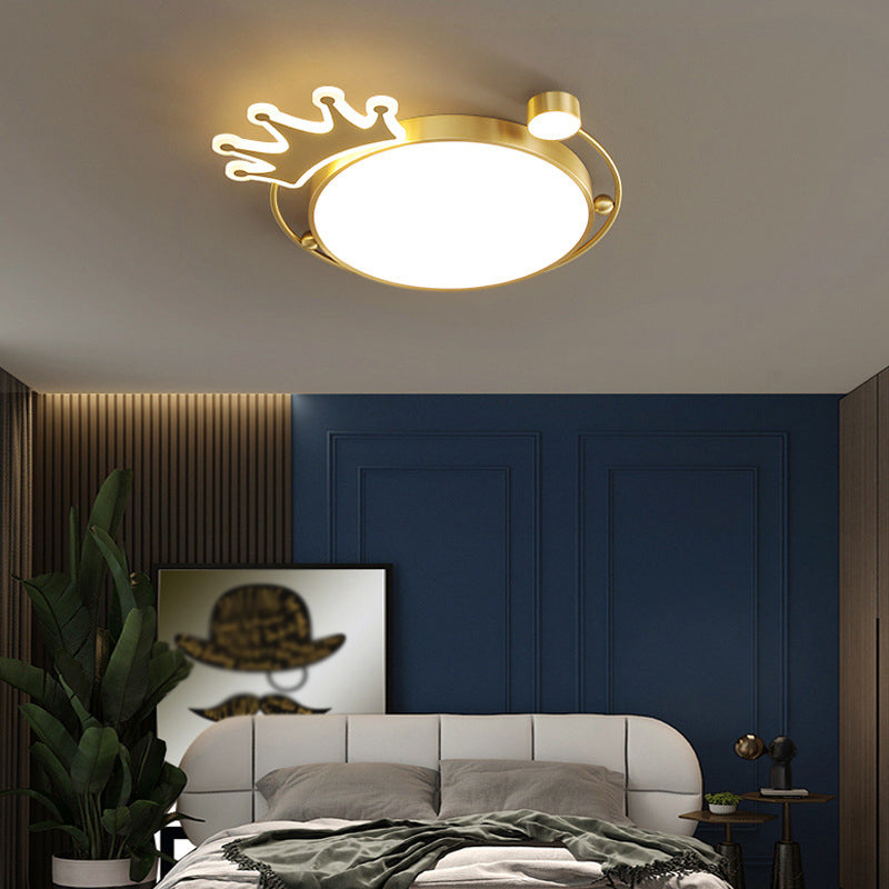 Brass Crown Shaped Flush Light Cartoon Metal LED Ceiling Light for Childrens Room