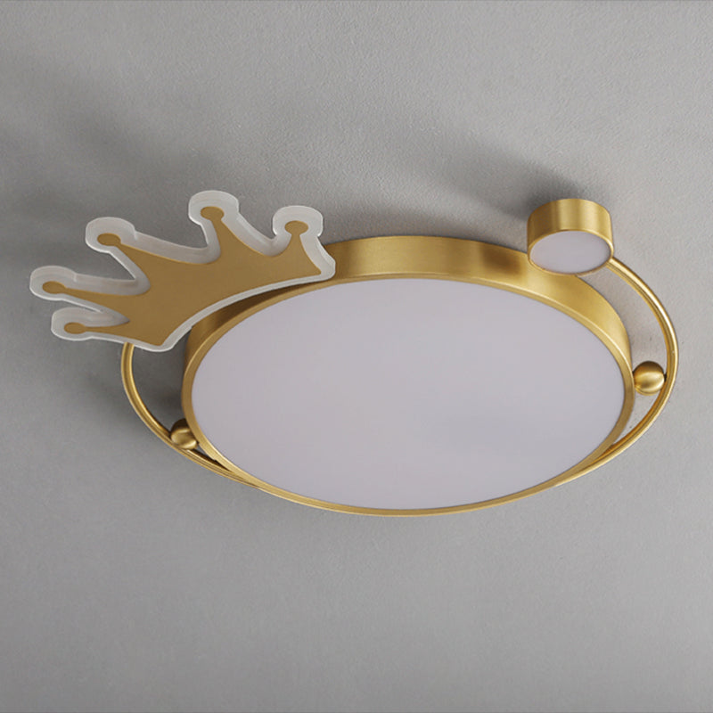 Brass Crown Shaped Flush Light Cartoon Metal LED Ceiling Light for Childrens Room