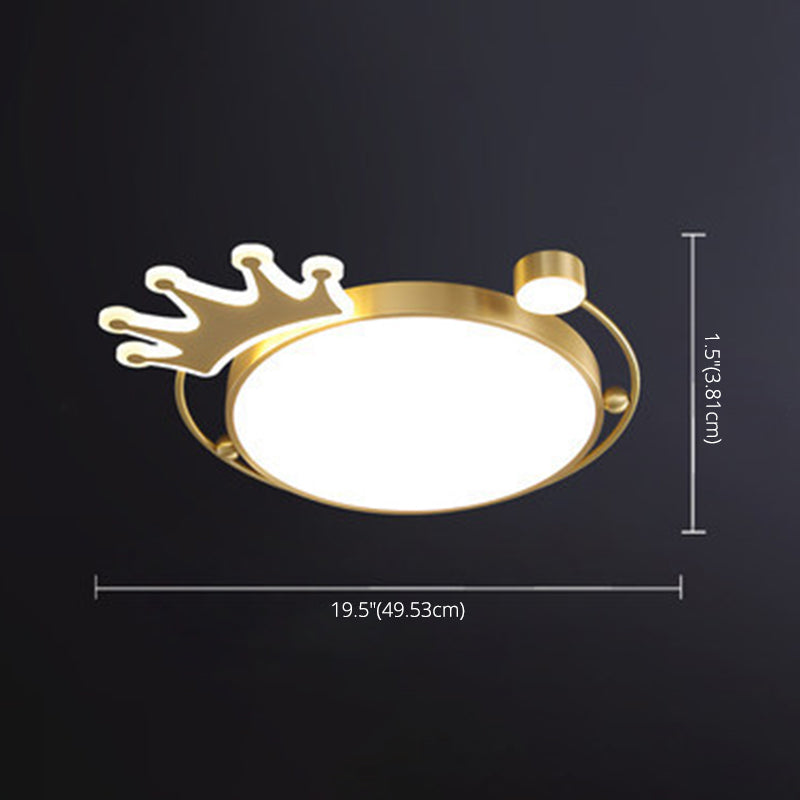 Brass Crown Shaped Flush Light Cartoon Metal LED Ceiling Light for Childrens Room