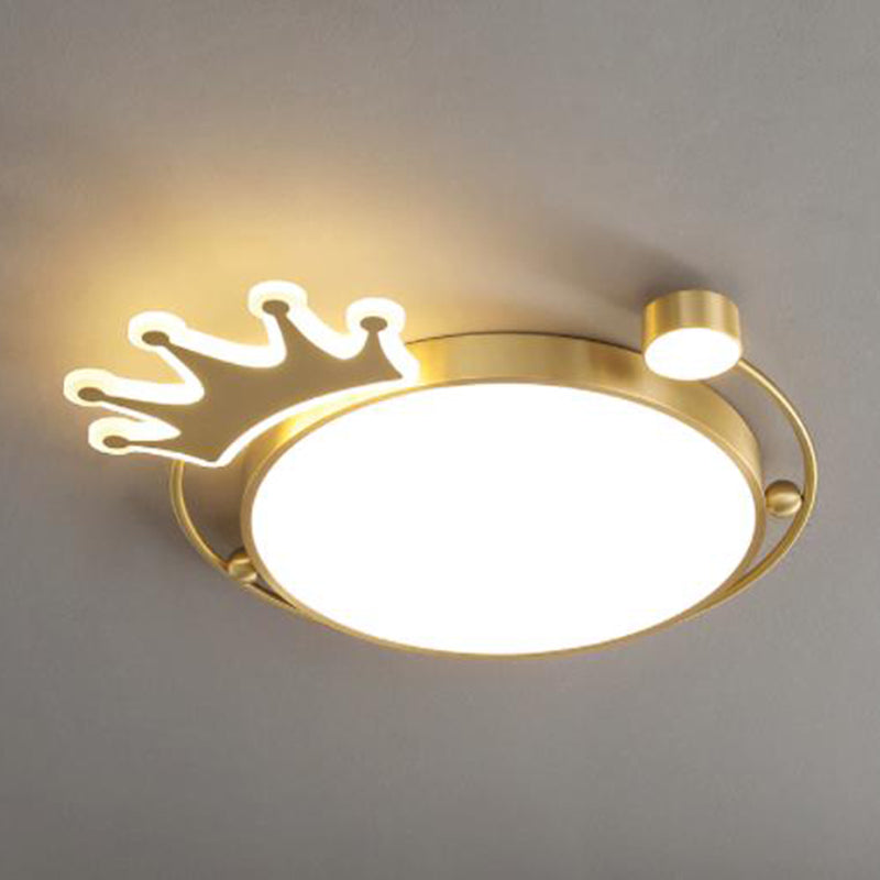 Brass Crown Shaped Flush Light Cartoon Metal LED Ceiling Light for Childrens Room