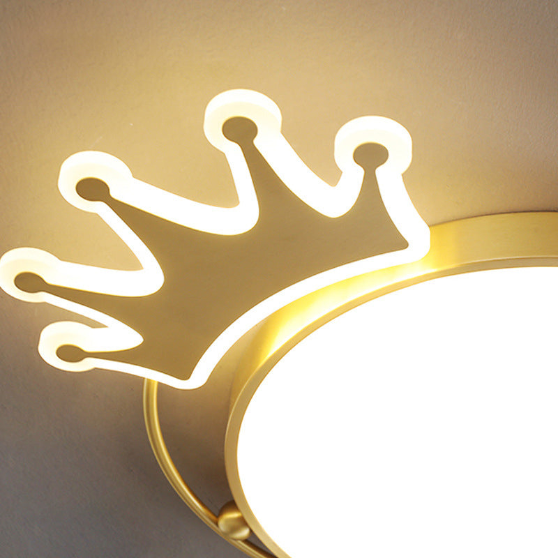 Brass Crown Shaped Flush Light Cartoon Metal LED Ceiling Light for Childrens Room