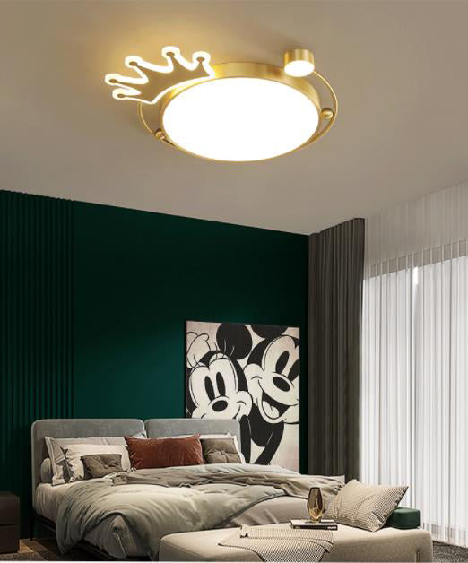 Brass Crown Shaped Flush Light Cartoon Metal LED Ceiling Light for Childrens Room