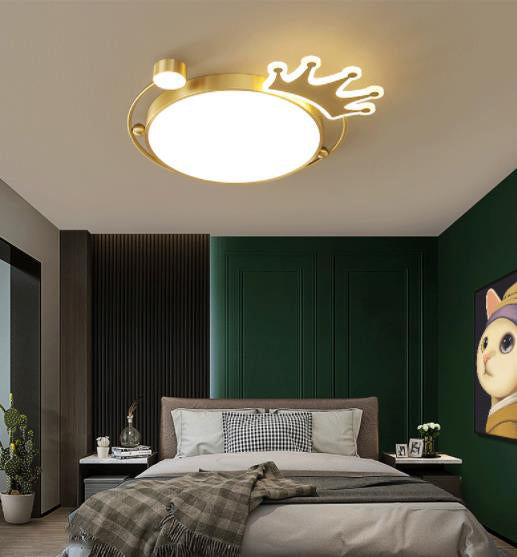 Brass Crown Shaped Flush Light Cartoon Metal LED Ceiling Light for Childrens Room