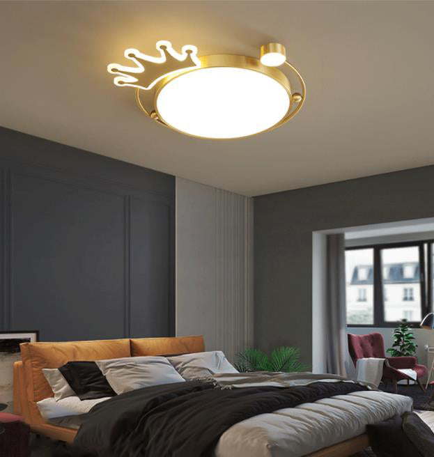 Brass Crown Shaped Flush Light Cartoon Metal LED Ceiling Light for Childrens Room