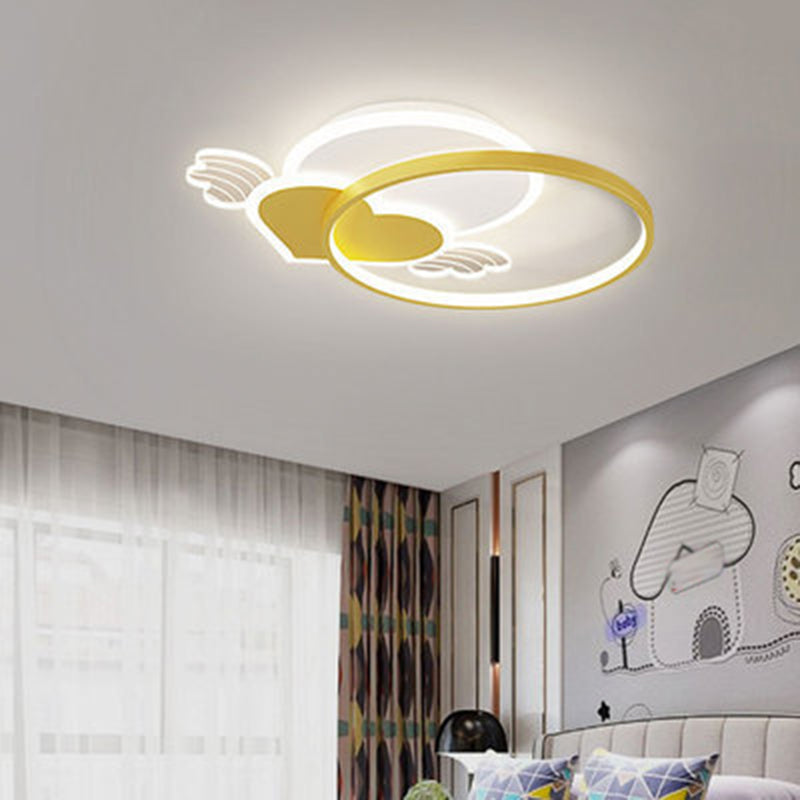 Cartoon Heart Vleugel Flush Mount Plafond Licht Metaal Kids Room LED Flush Light met Halo Ring